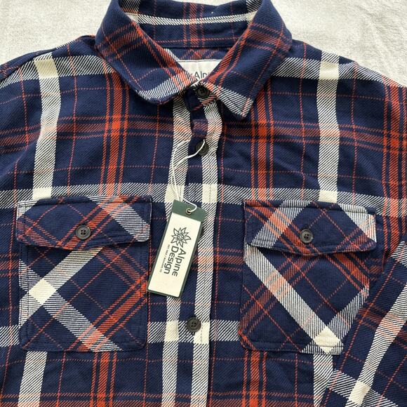 Alpine Design Mens Medium Heavyweight Flannel Shirt Red White Blue Plaid New - Picture 2 of 8